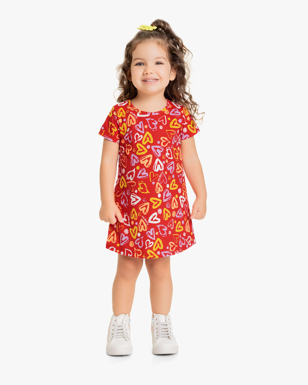 Vestido Infantil em Meia Malha Estampa Corações - Kely Kety - Red Apple