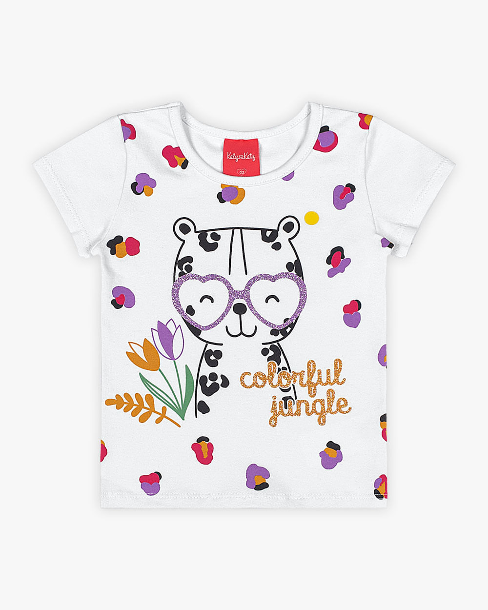 Blusa Infantil em Cotton Estampa Oncinha - Kely Kety - Branco