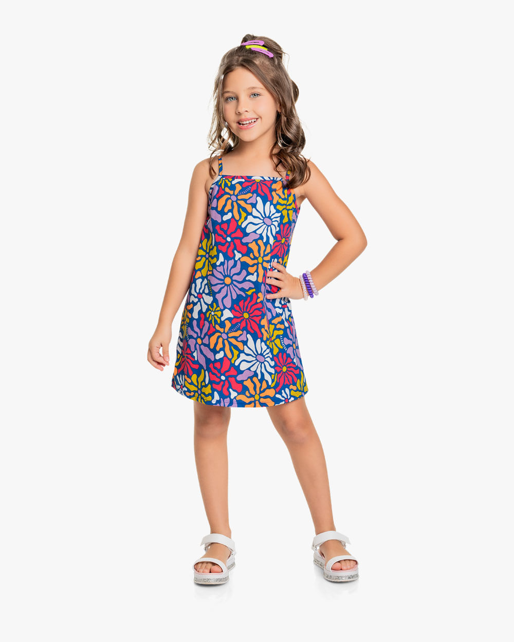 Vestido Infantil Alça Fina Estampa Floral - Kely Kety- Mosaico