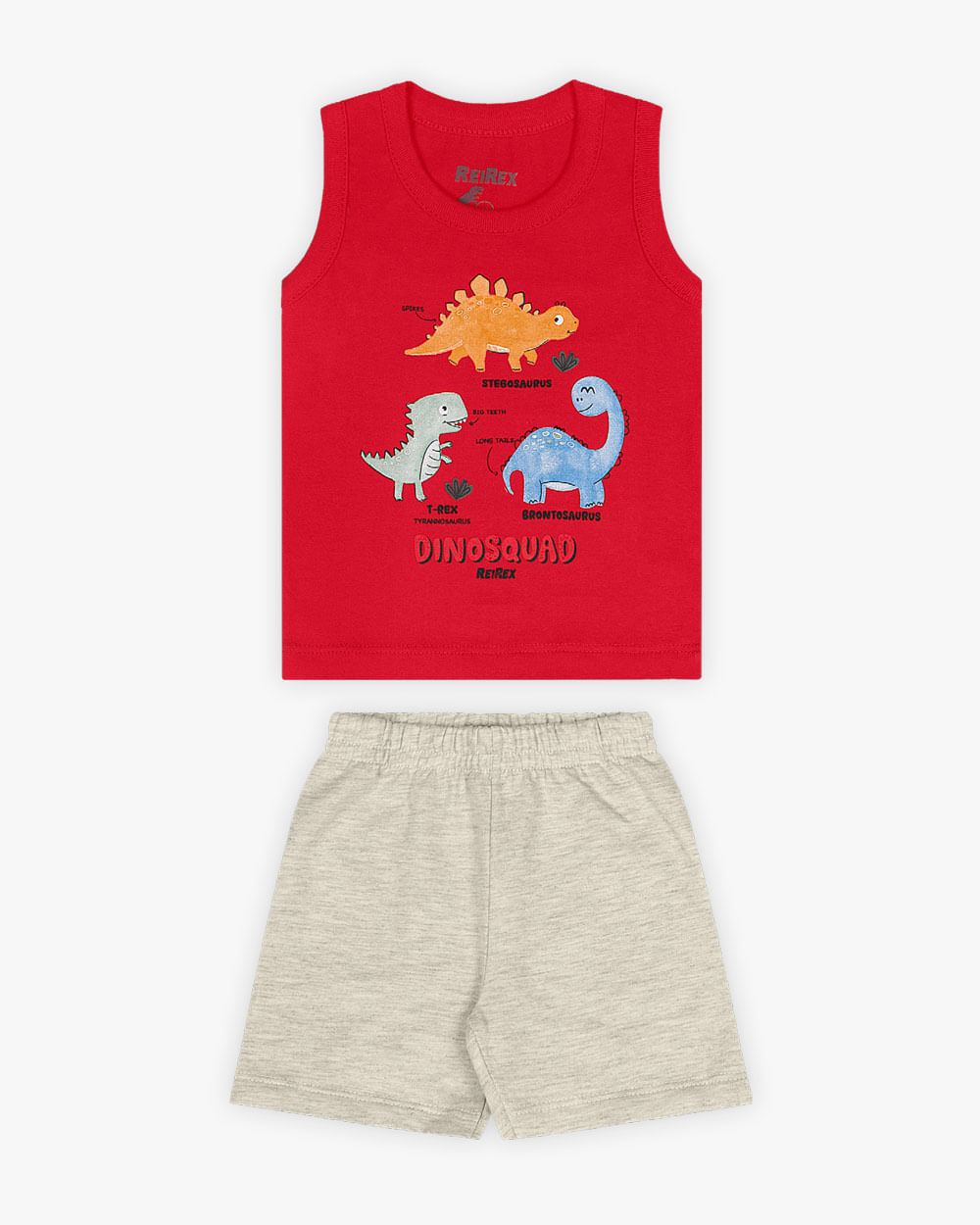 Conjunto Bebê Regata Estampa Dino e Bermuda - ReiRex - Tomato