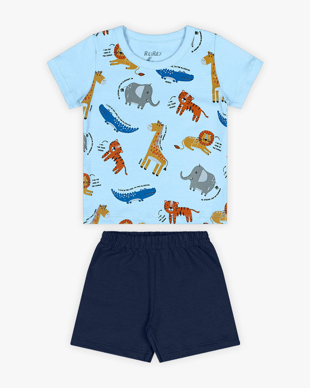 Conjunto Curto Bebê Menino Estampa Animais - ReiRex - Azul