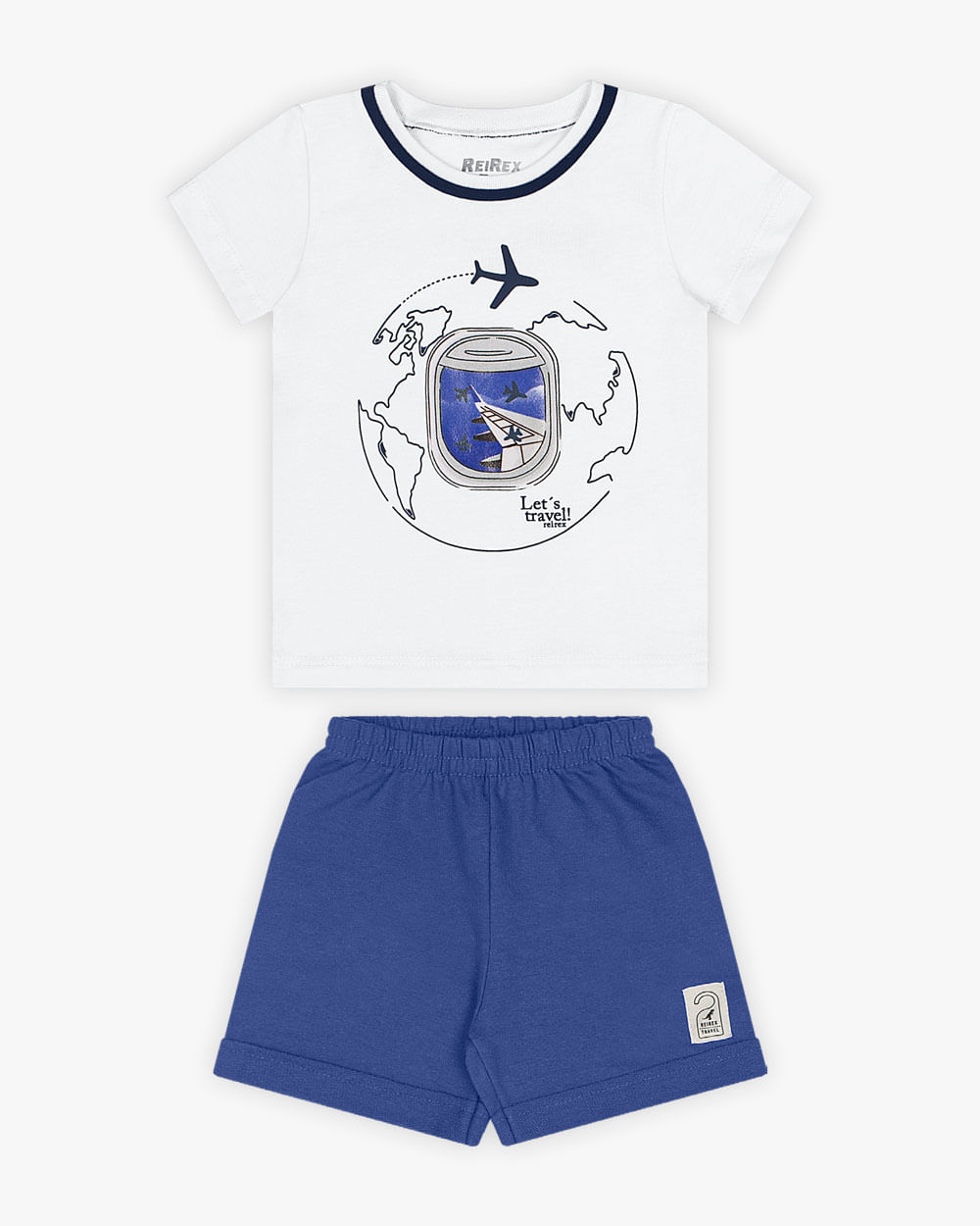 Conjunto Bebê Menino Camiseta Estampada e Bermuda - ReiRex - Branco