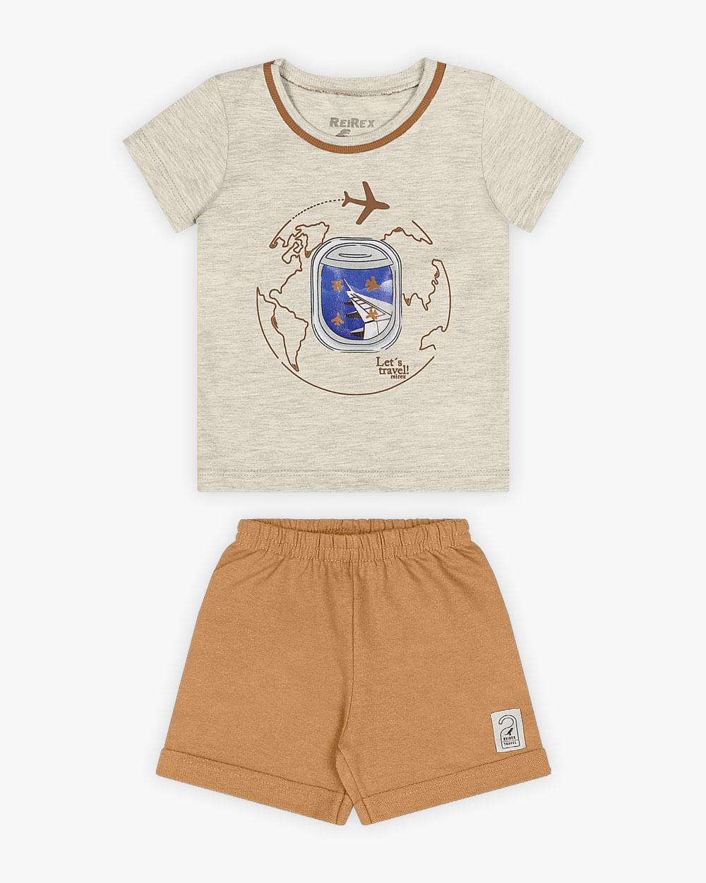 Conjunto Bebê Menino Camiseta Estampada e Bermuda - ReiRex - Mescla