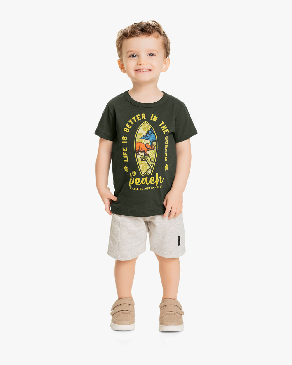 Camiseta Infantil em Meia Malha Estampa Dinossauro - ReiRex - Verde