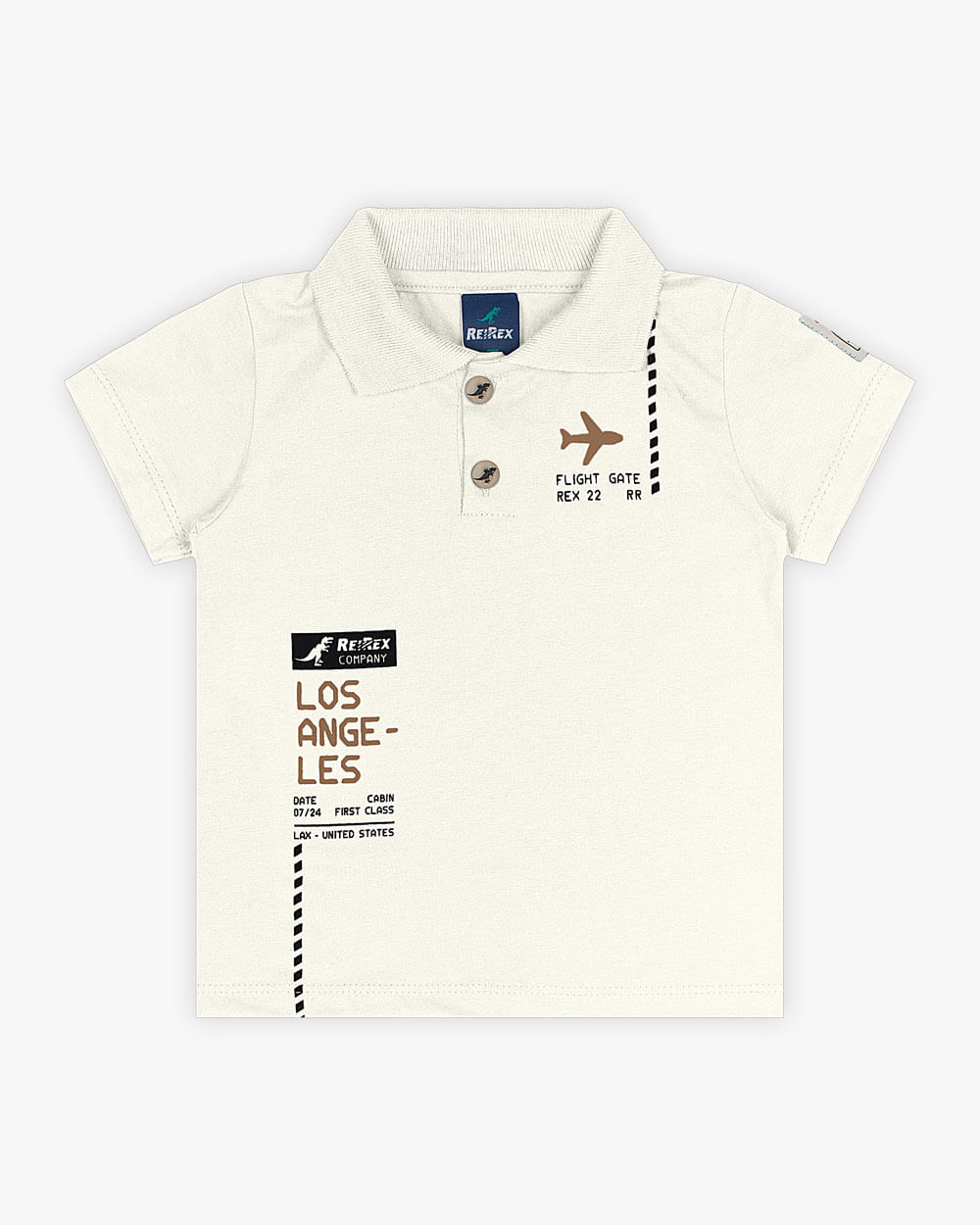 Camisa Polo Infantil Masculina com Estampa Viagem - ReiRex - Natural