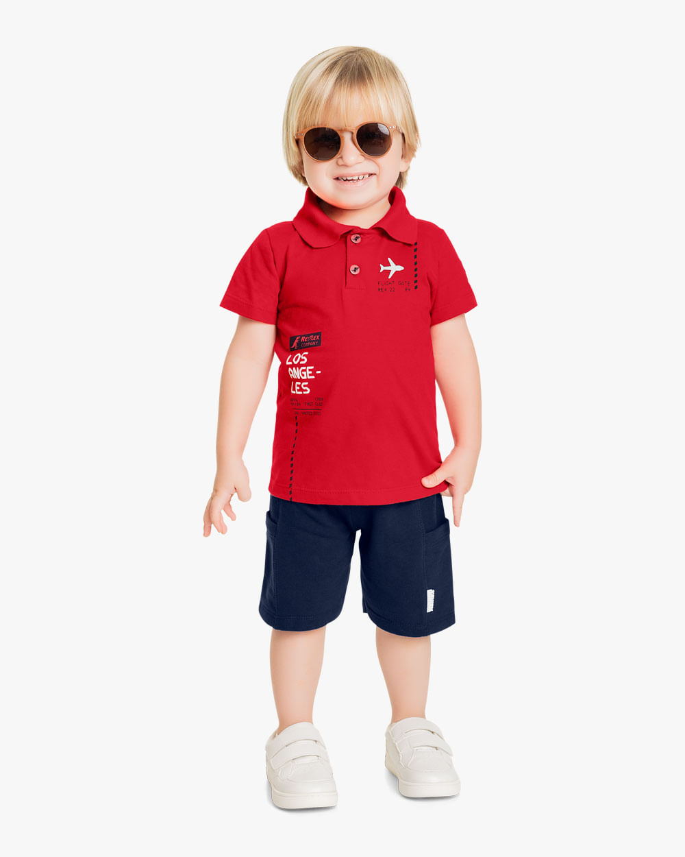 Camisa Polo Infantil Masculina com Estampa Viagem - ReiRex - Tomato