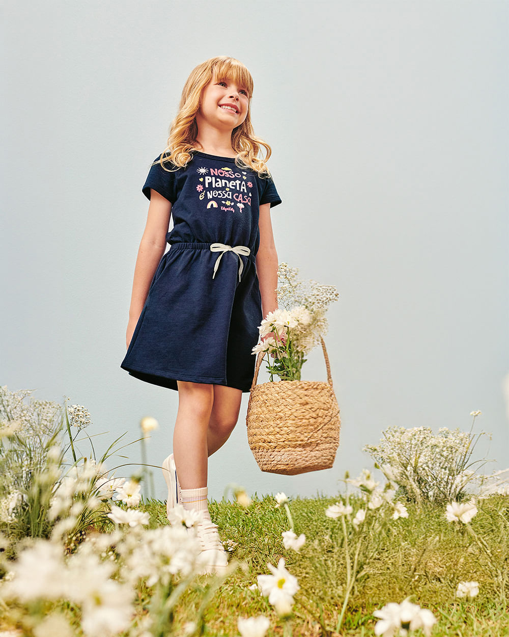 Vestido Curto Infantil em Moletinho com Bolsos -Kely Kety - Oxford