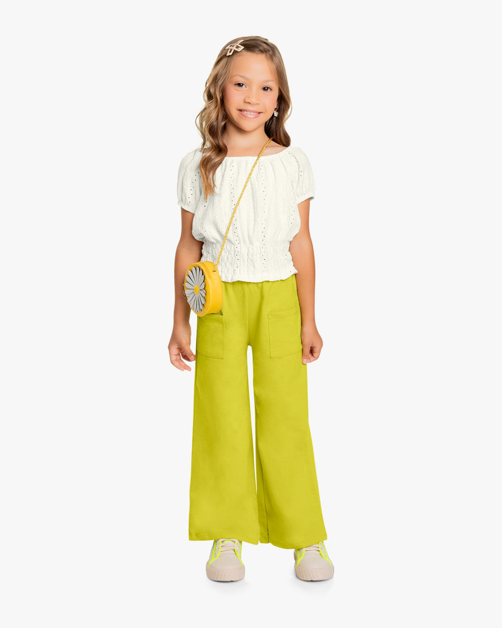 Calça Infantil Feminina Wide Leg em Moletinho- Kely Kety - Aspargos