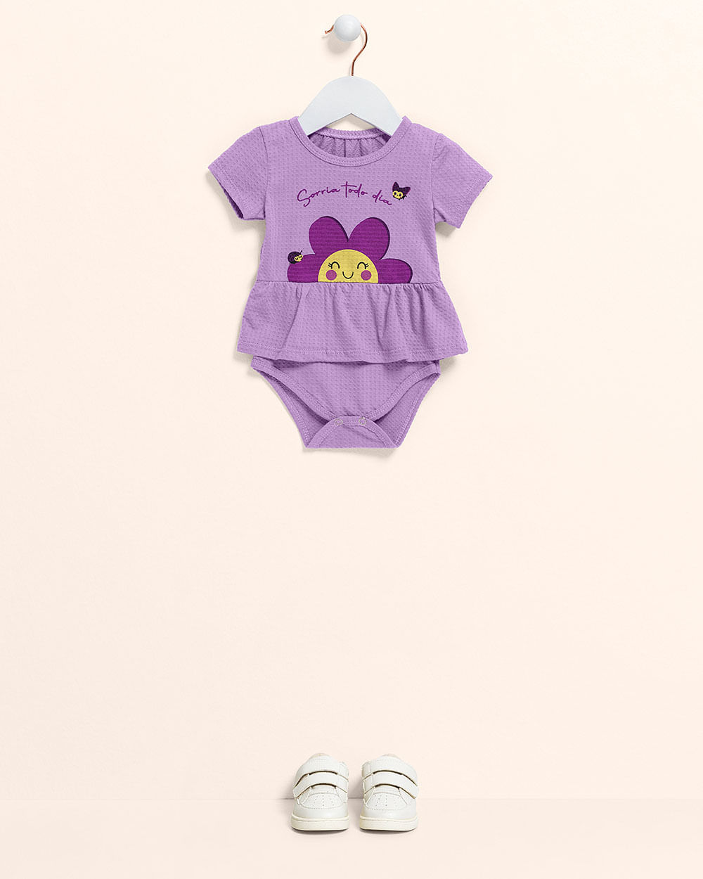 Body Bebê Menina em Meia Malha com Babado - Kely Kety - Roxo