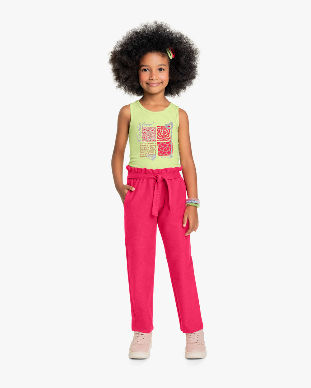 Calça Infantil Feminino em Moletinho com Cinto - Kely Kety - Cherry