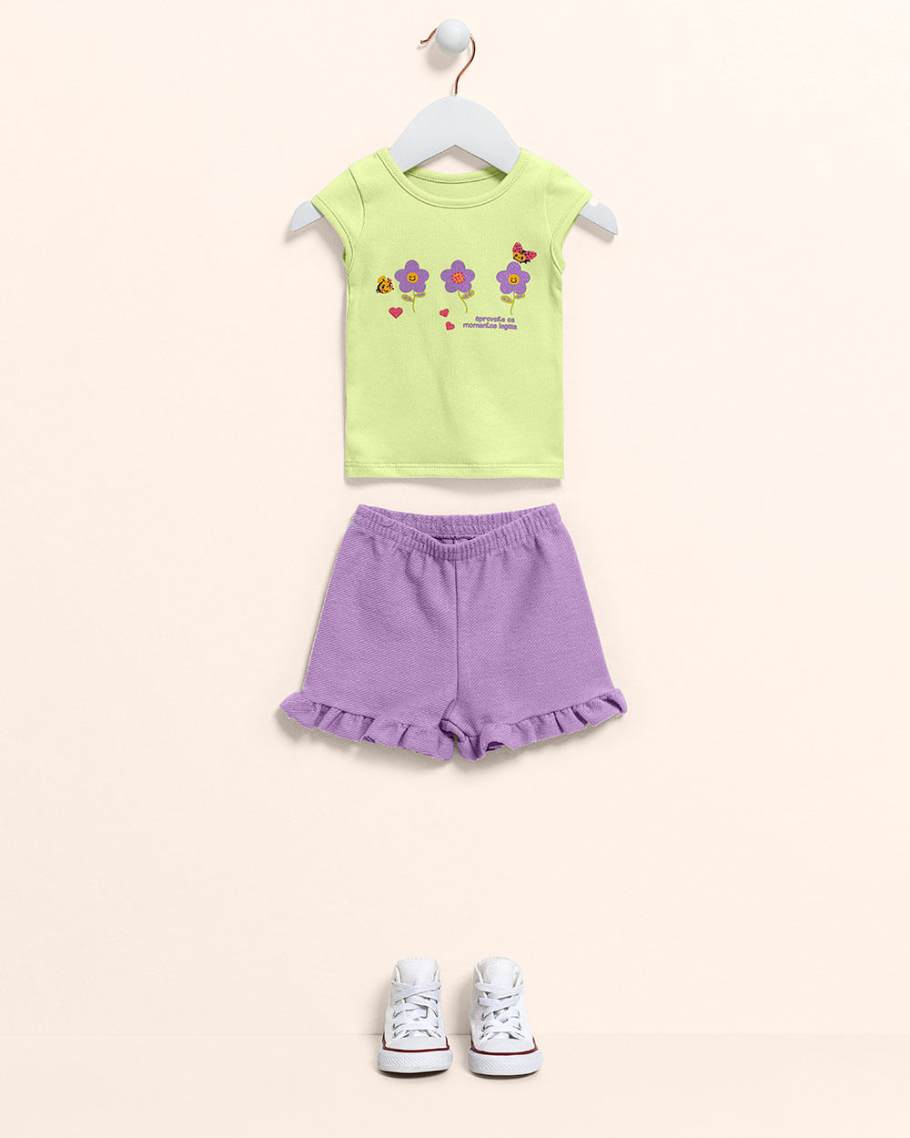 Conjunto Bebê Menina Blusa e Shorts - Kely Kety - Matcha