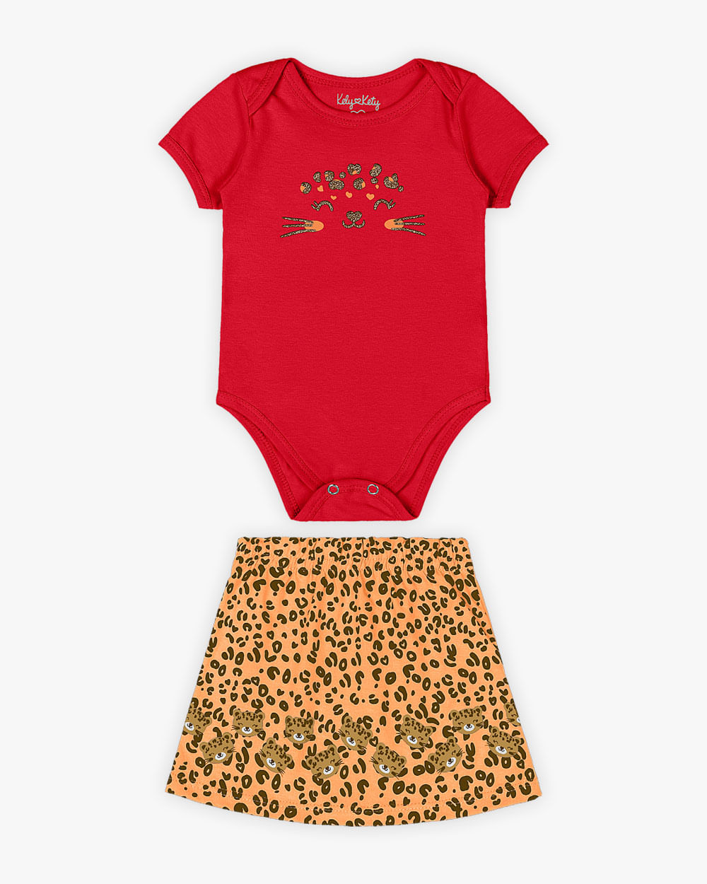 Conjunto Bebê Menina Body e Saia Oncinha - Kely Kety - Tomato