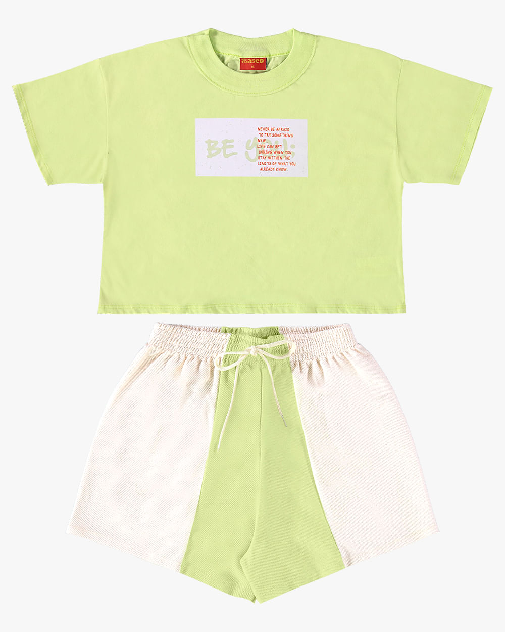 Conjunto Juvenil Feminino Blusa e Shorts com Recorte - BaseD - Matcha