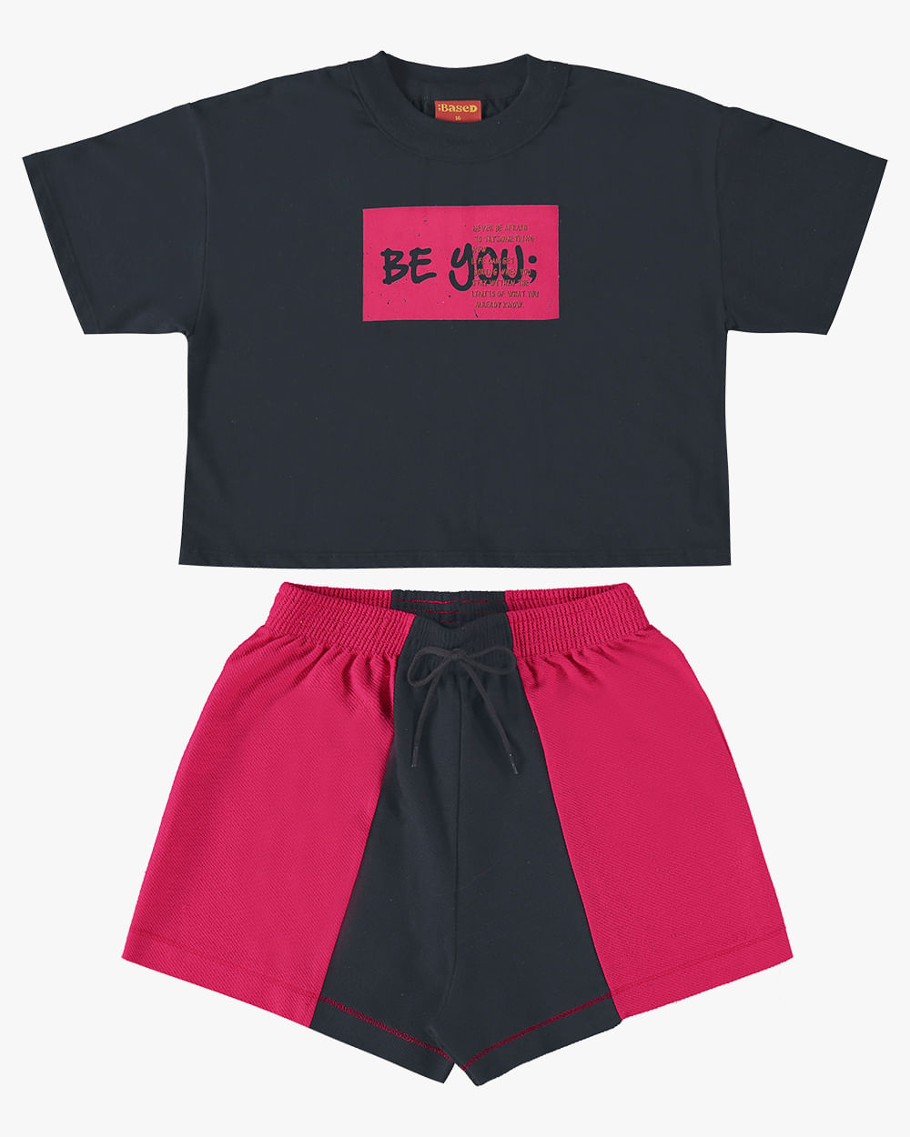 Conjunto Juvenil Feminino Blusa e Shorts com Recorte - BaseD - Preto