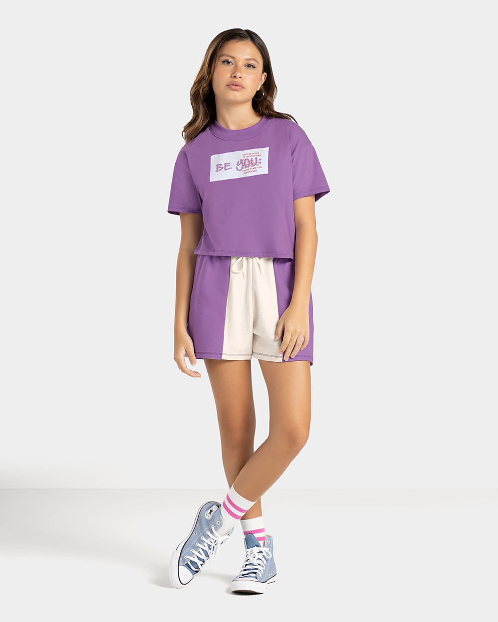 Conjunto Juvenil Feminino Blusa e Shorts com Recorte - BaseD - Sinfonia