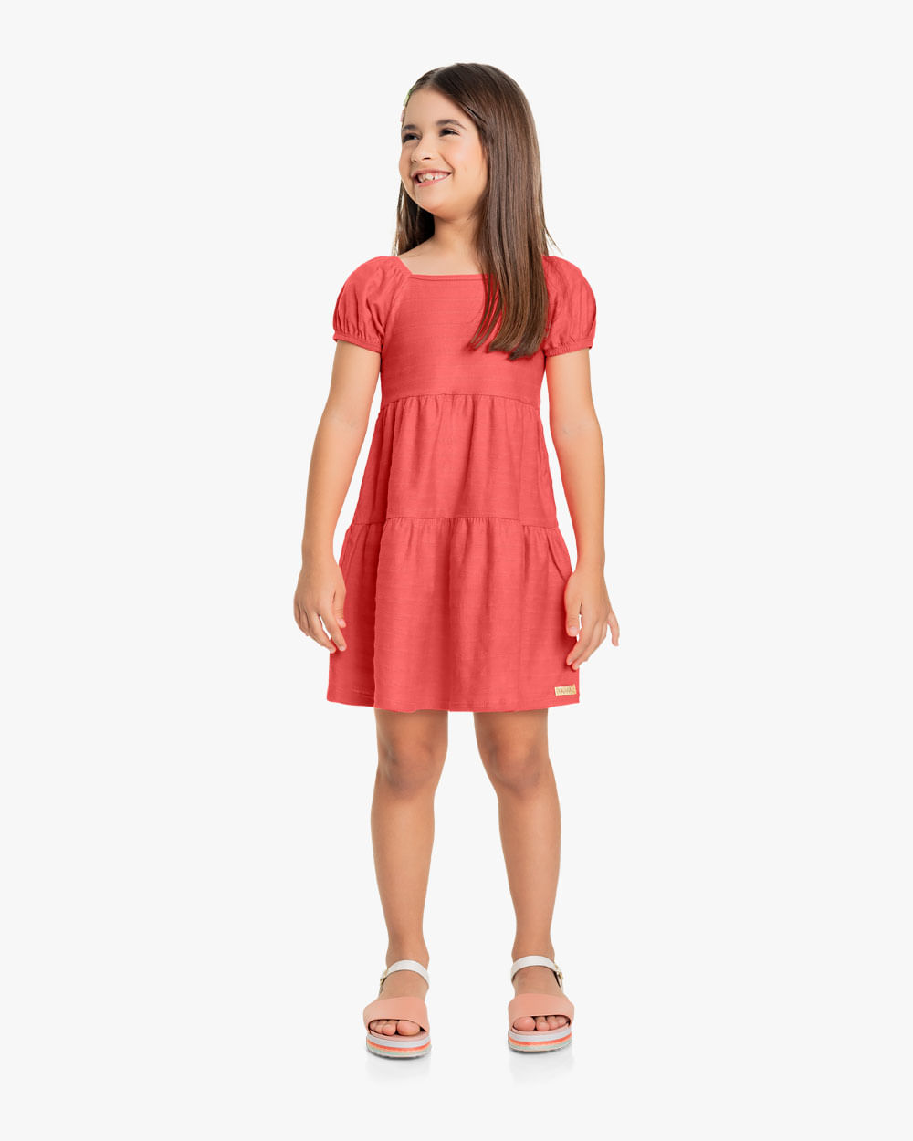 Vestido Infantil em Algodão com Babados - Kely Kety - Lagosta