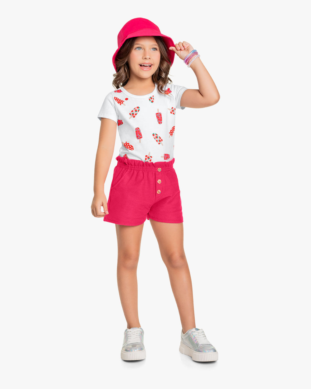 Blusa Infantil em Meia Malha Estampa Picolé - Kely Kety - Branco