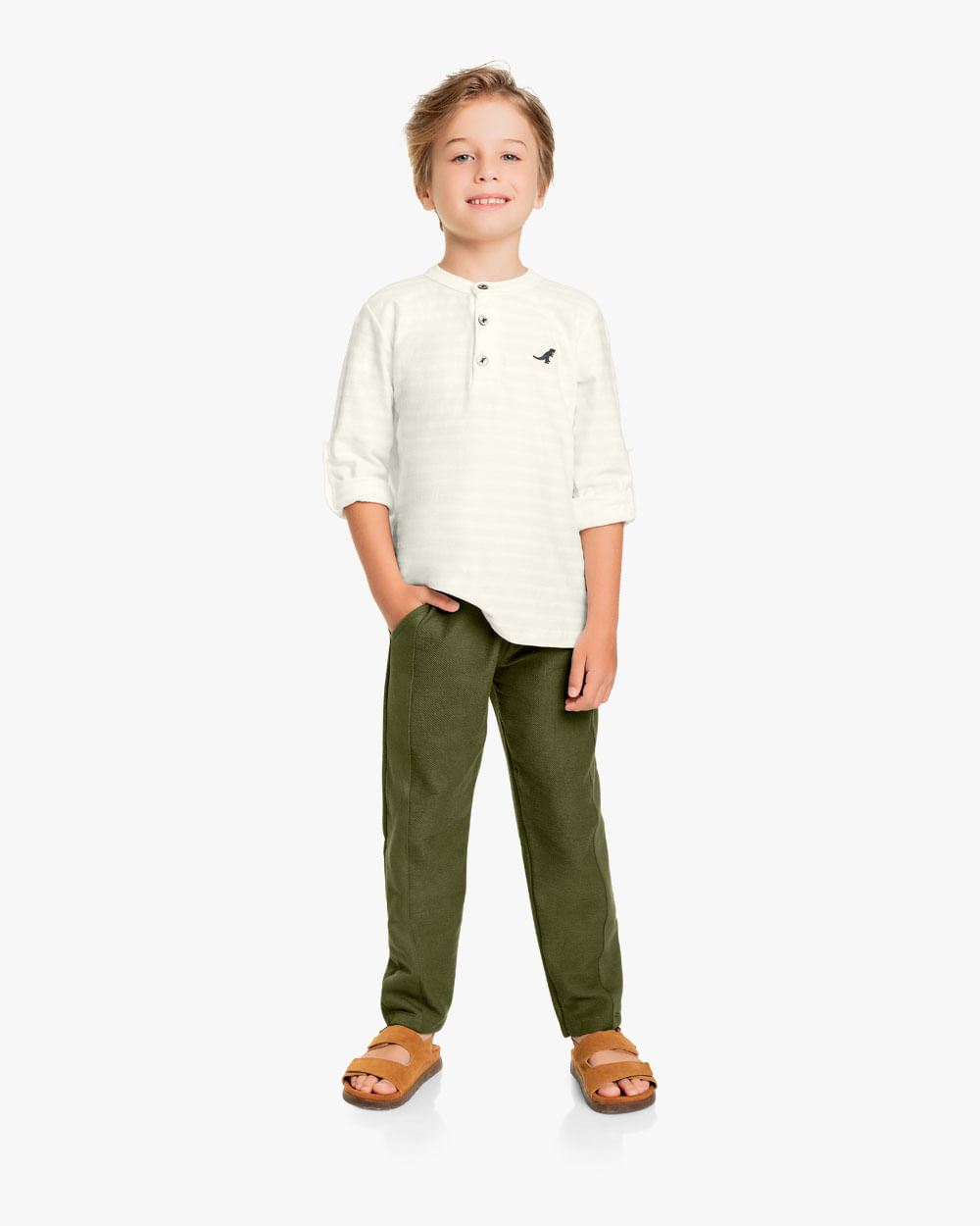 Camiseta Infantil Gola Padre em Algodão - ReiRex -Natural