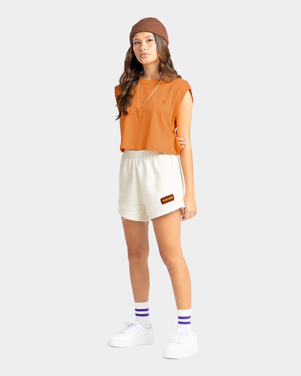 Shorts Juvenil Feminino em Moletinho Sarjado - BaseD - Off White