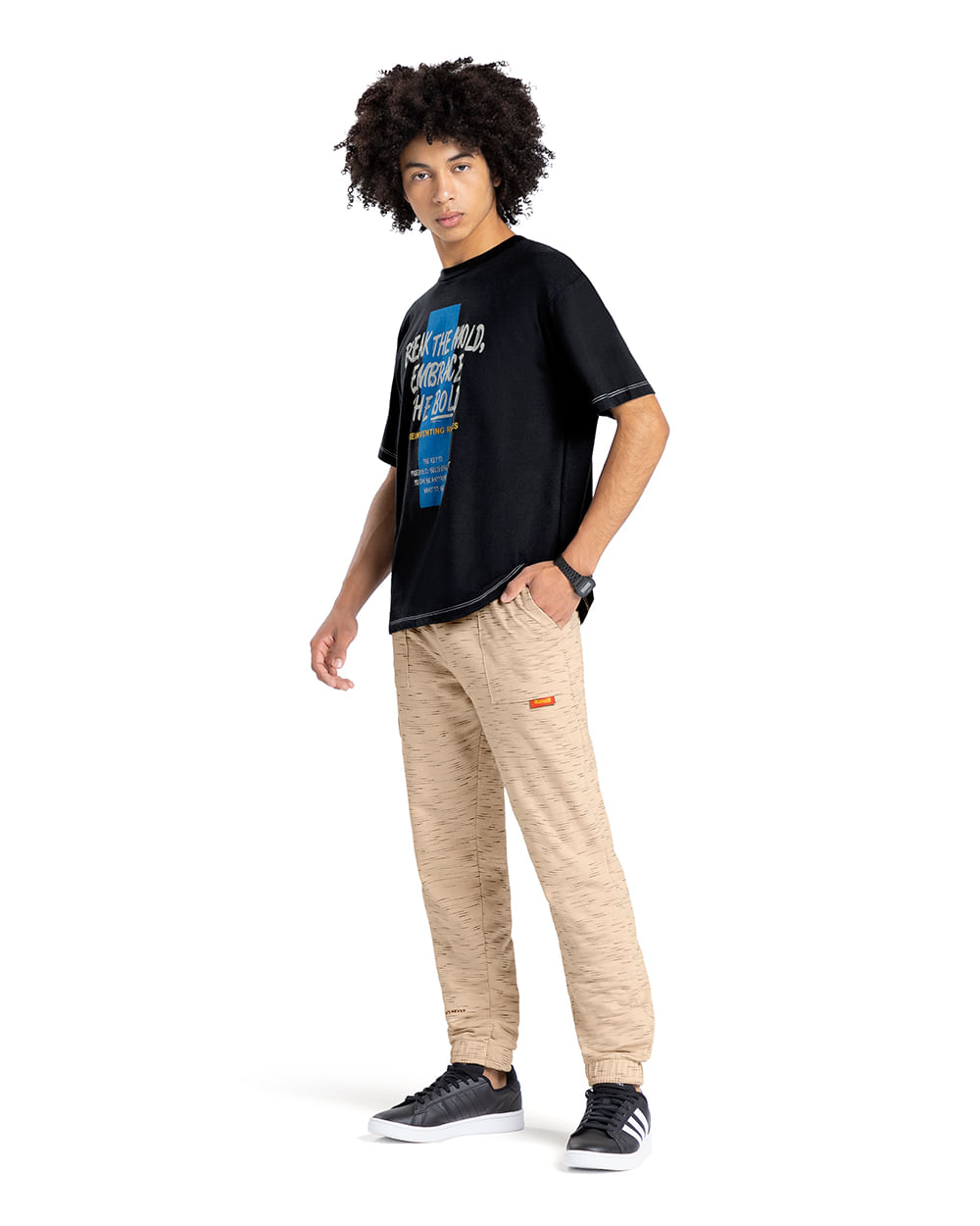 Calça Jogger Juvenil Masculina em Moletinho Estampa Barra- BaseD - Deserto