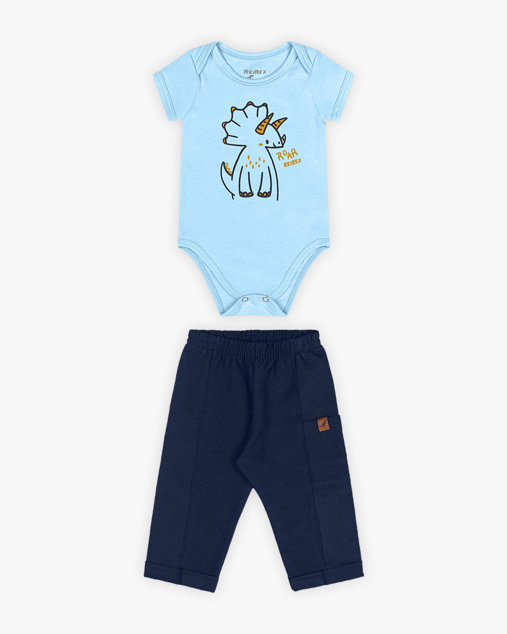 Conjunto Bebê Menino Body Estampa Dino e Calça - ReiRex - Azul