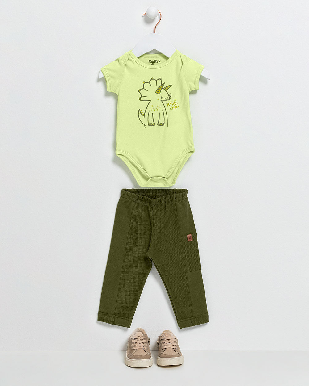 Conjunto Bebê Menino Body Estampa Dino e Calça - ReiRex -Matcha