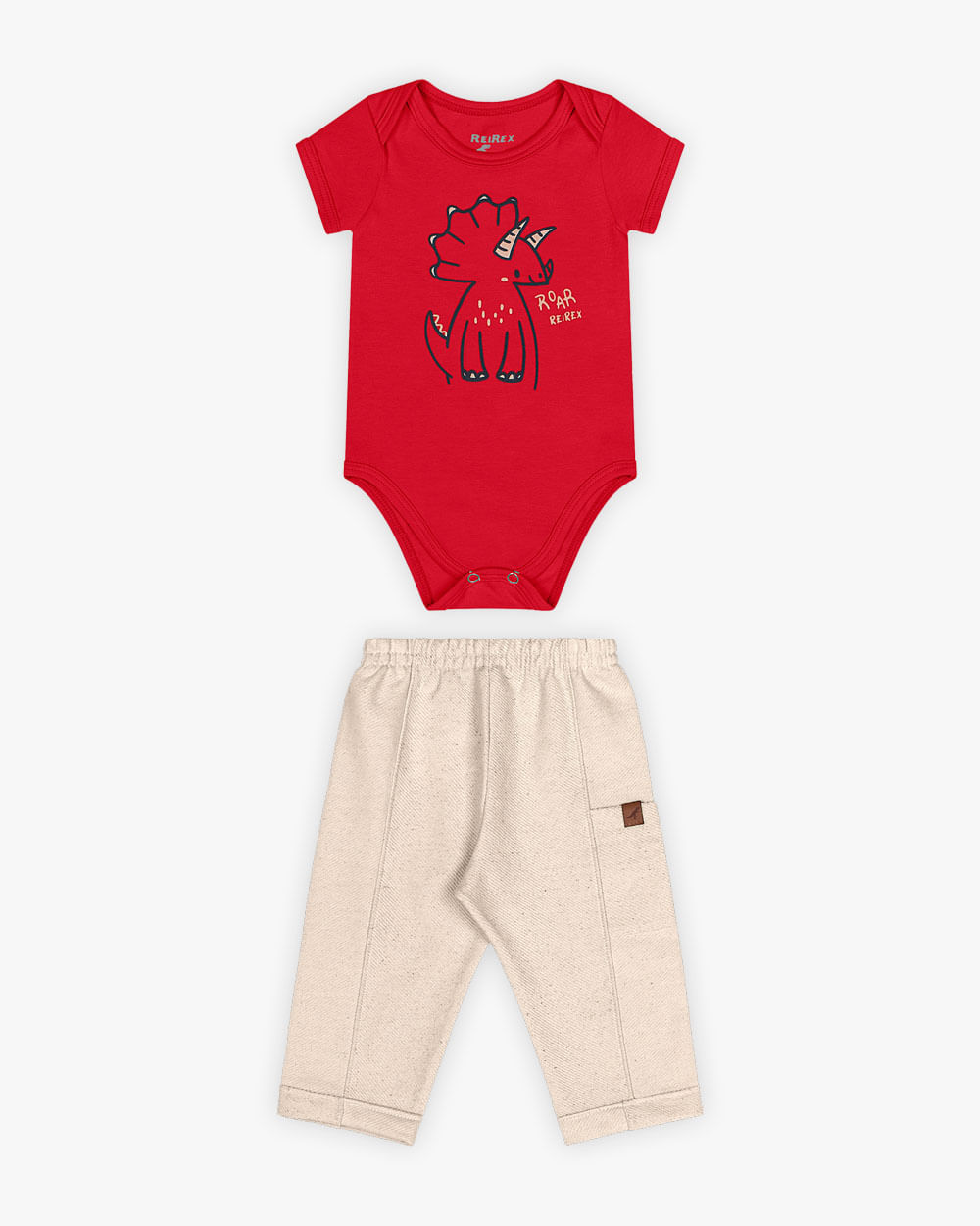 Conjunto Bebê Menino Body Estampa Dino e Calça - ReiRex -Tomato