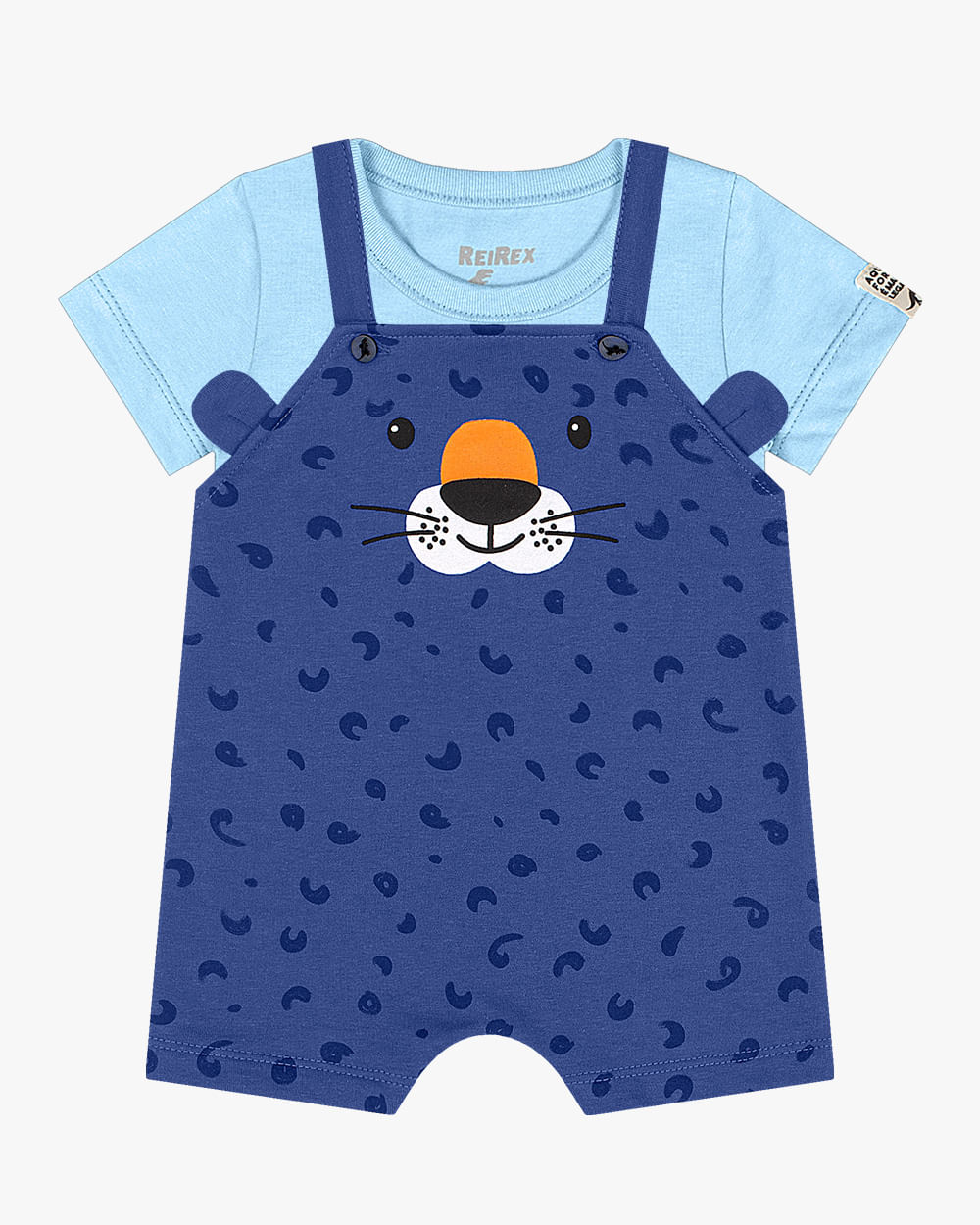 Conjunto Bebê Menino Camiseta e Jardineira Estampada - ReiRex - Azul