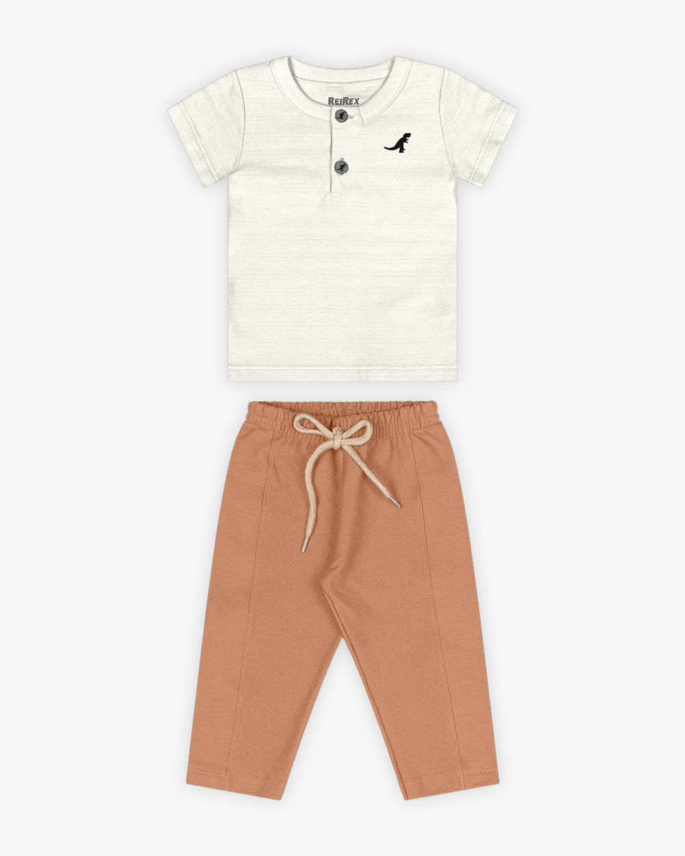 Conjunto Bebê Menino Camisa Gola Padre e Calça - ReiRex - Natural