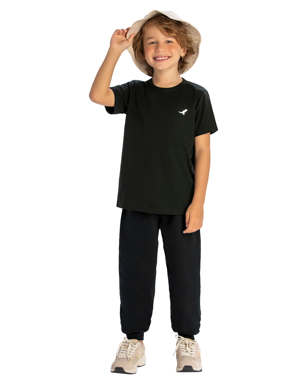 Calça Básica Infantil Masculino em Moletinho - ReiRex - Preto