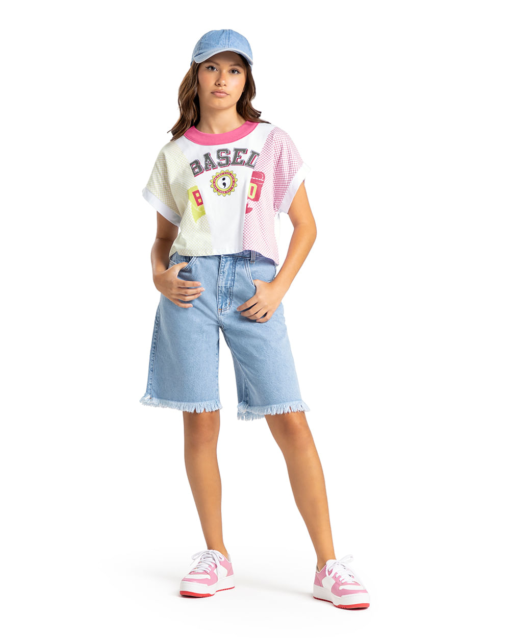 Blusa Estampada Juvenil com Gola Contraste - BaseD - Blossom