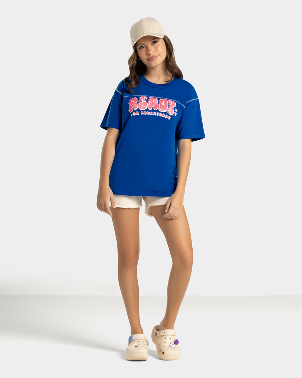 T-shirt Juvenil Oversize com Estampa - BaseD - Azul