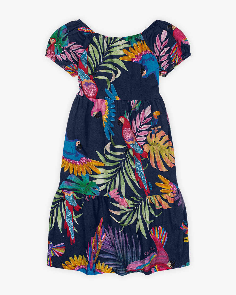 Vestido Infantil em Meia Malha Estampa Tropical - Kely Kety - Oxford