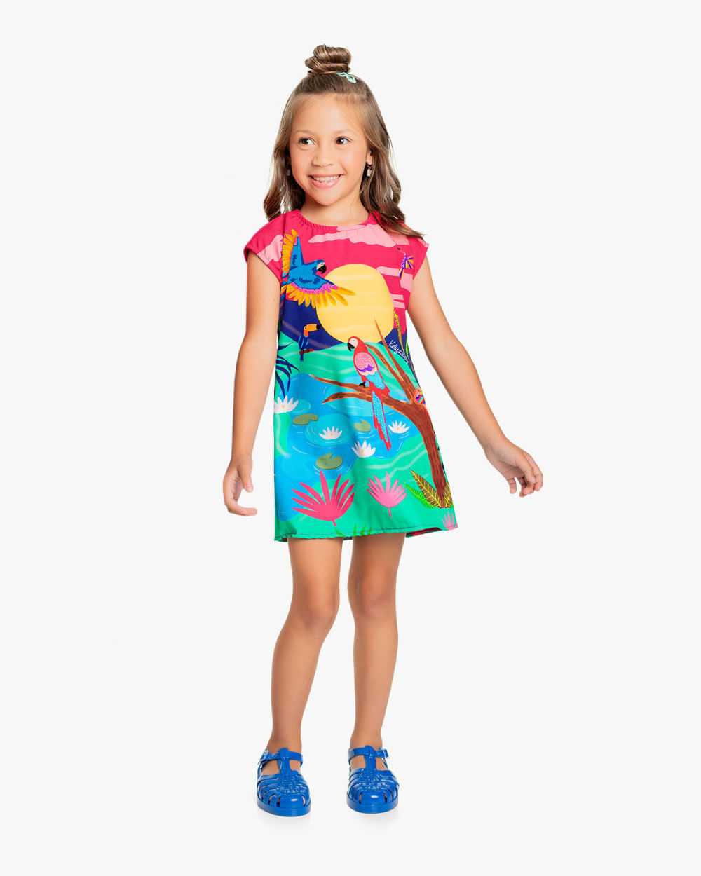 Vestido Infantil Estampado em Tecido Resort - Kely Kety - Cherry