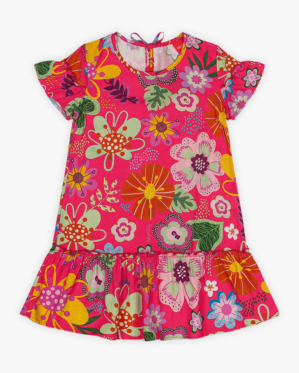 Vestido Infantil em Viscose Estampa Flores - Kely Kety - Cherry