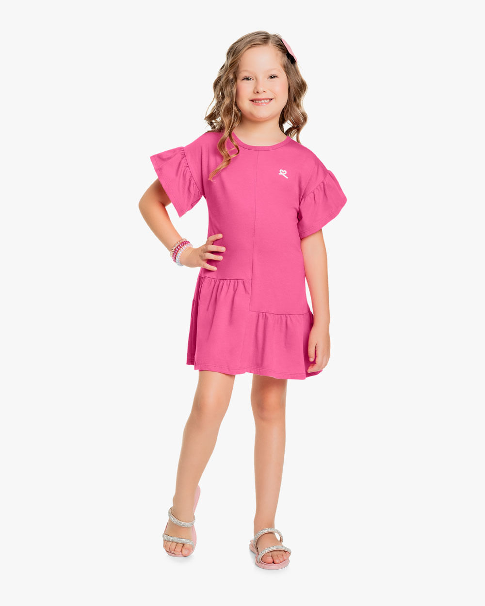 Vestido Infantil em Meia Malha com Babados - Kely Kety - Blossom