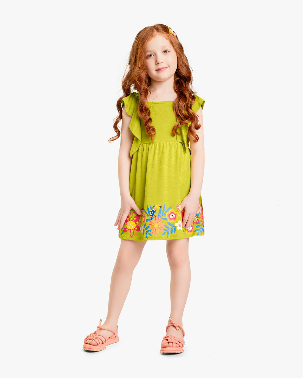 Vestido Infantil em Viscose com Estampa na Barra - Kely Kety - Aspargo