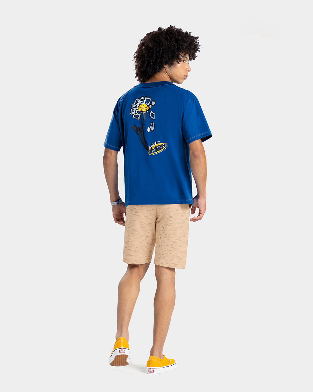 Camiseta Juvenil Masculina Oversized com Estampa Costas - BaseD - Azul