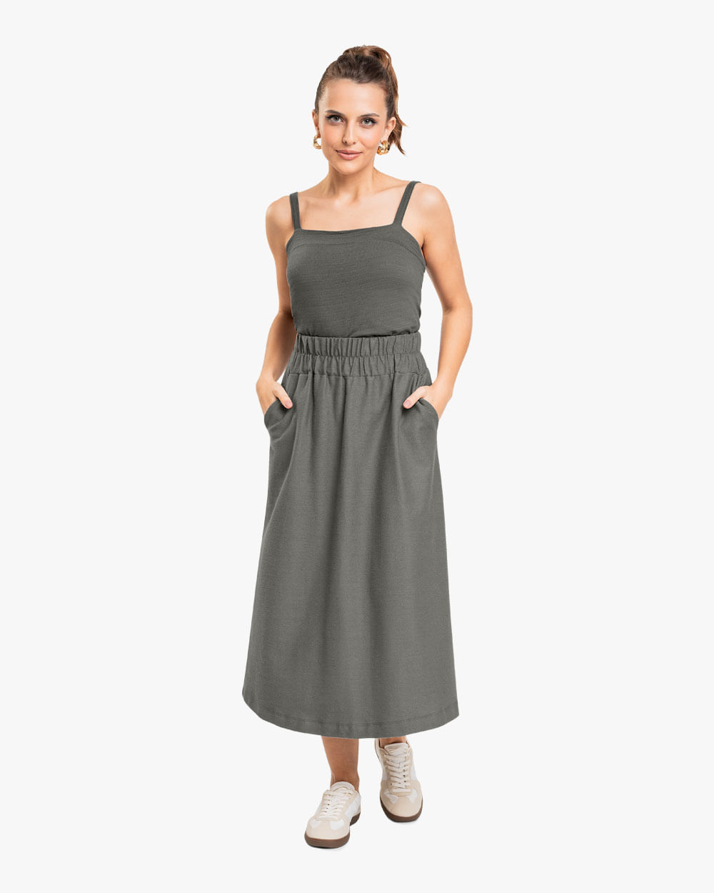 Regata Feminina com Alça Ajustável em Viscose - Cereja Rosa - Dark Gray