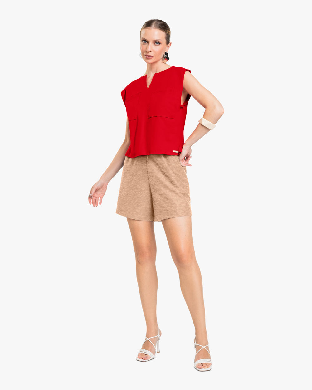 Blusa Feminina em Meia Malha com  Abertura Lateral - Cereja Rosa - Tomato