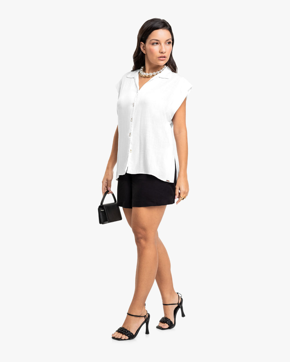 Camisa Feminina em Viscose com Abertura Lateral - Cereja Rosa - Branco