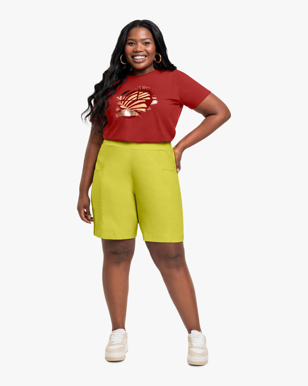 Camiseta Feminina Plus Size Estampa Tropical - Cereja Rosa - Sienna