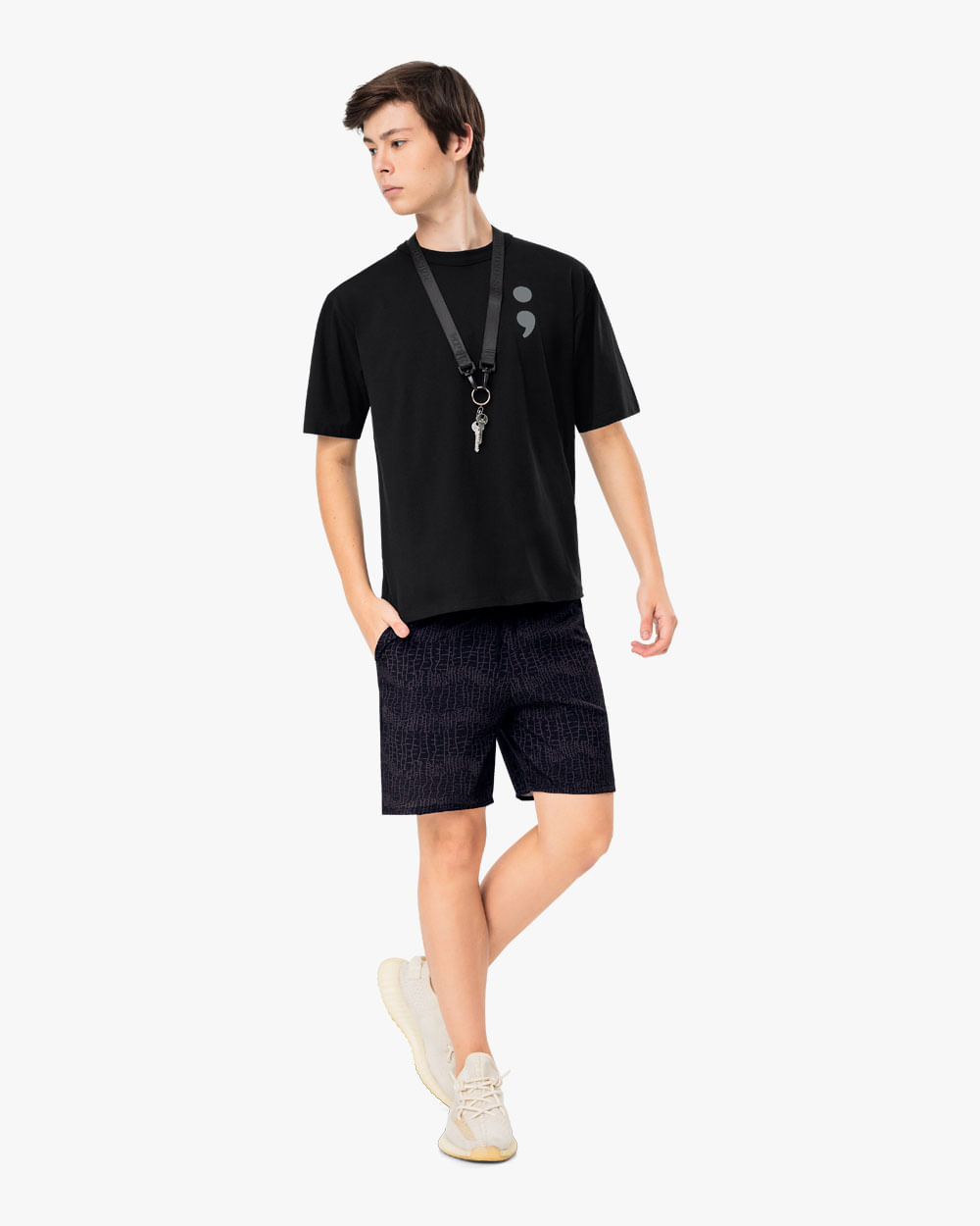 Camiseta Juvenil Masculina Oversize com Estampa - BaseD - Preto