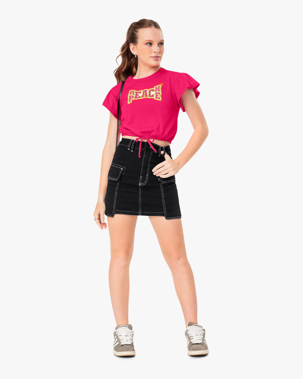 Blusa Feminina Juvenil com Manga Babado em Meia Malha - BaseD - Cherry