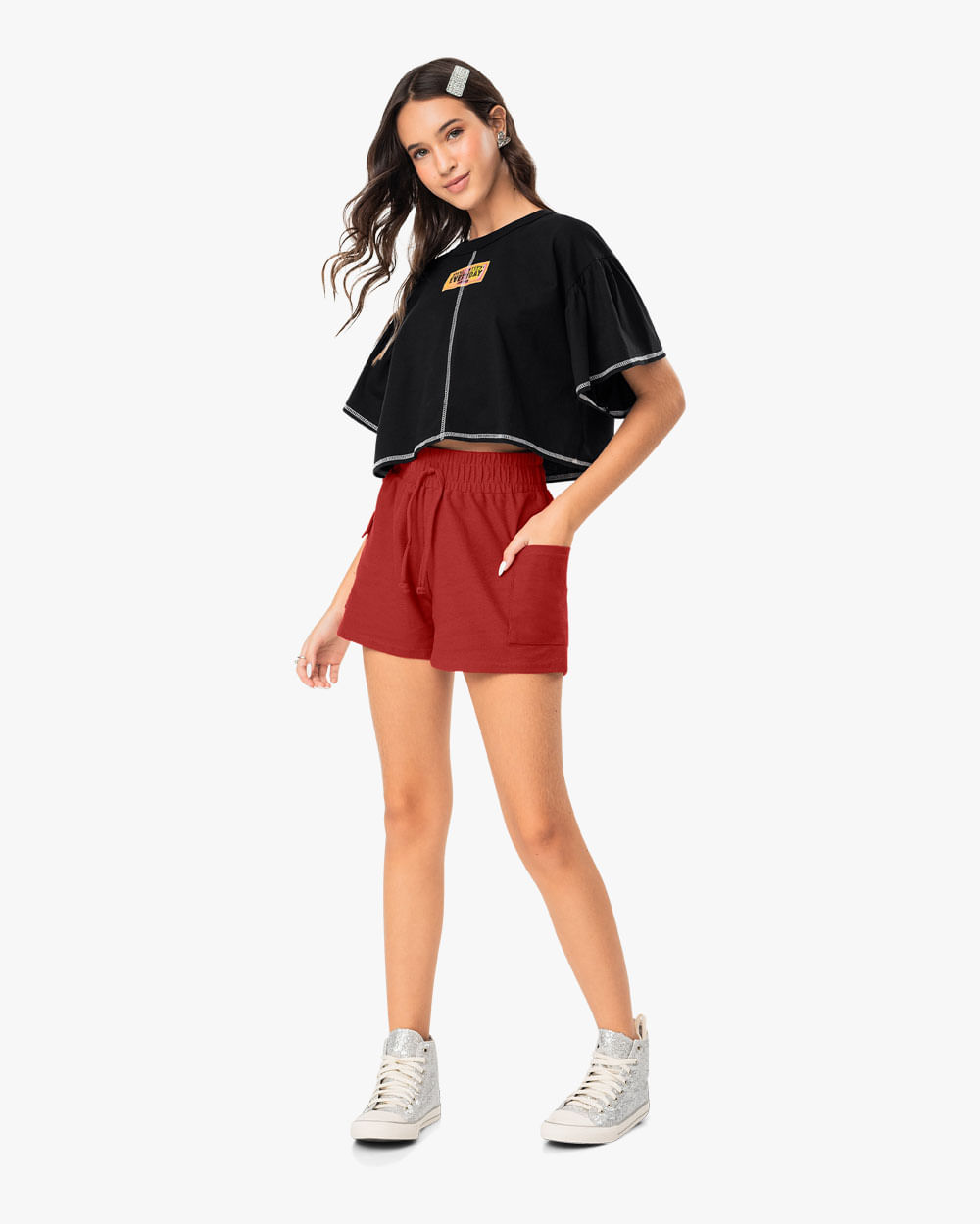 Shorts Feminino Juvenil em Moletinho com Bolso- BaseD - Sienna Sienna