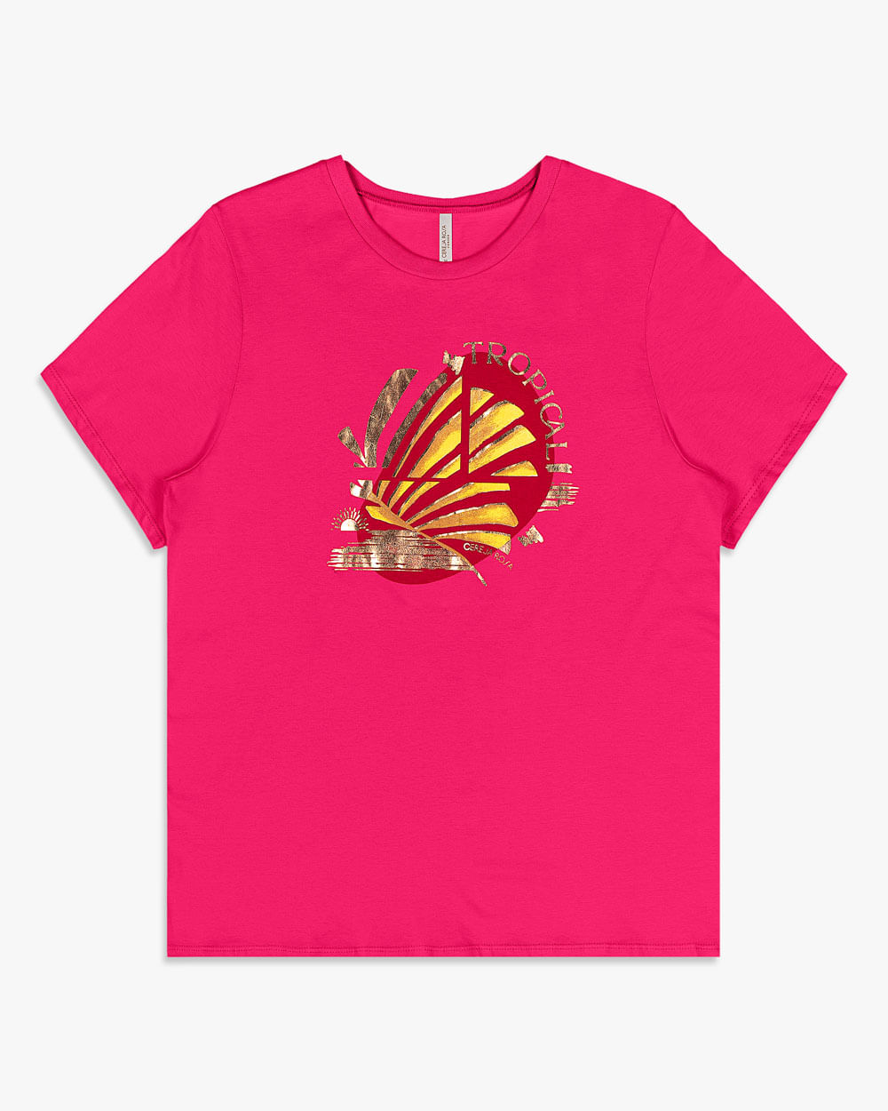 Camiseta Feminina Plus Size Estampa Tropical - Cereja Rosa - Cherry