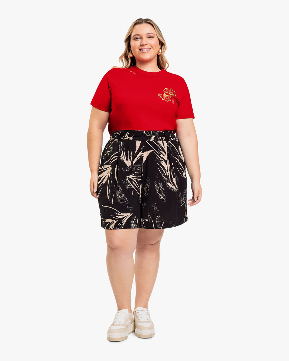 Camiseta Feminina Plus Size em Meia Malha com Estampa - Cereja Rosa -Tomato