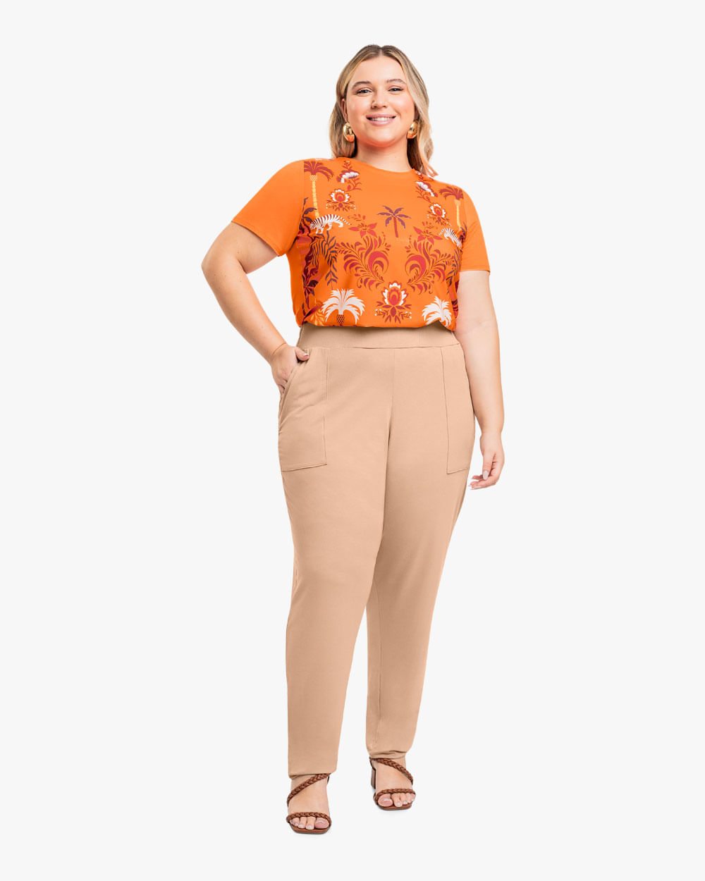 Blusa Feminina Plus Size Manga Curta com Estampa - Cereja Rosa - Nectarine