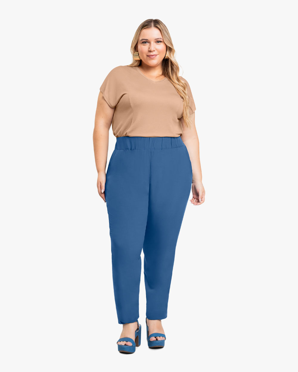 Calça Feminina Plus Size em Viscose com Bolso - Cereja Rosa - Havana