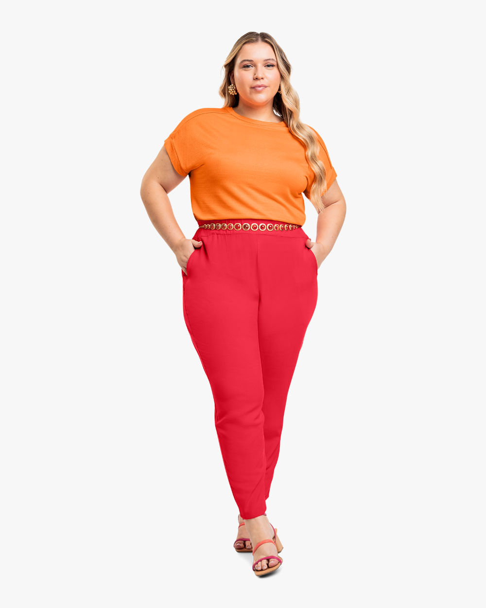 Calça Feminina Plus Size em Viscose com Bolso - Cereja Rosa - Hibisco